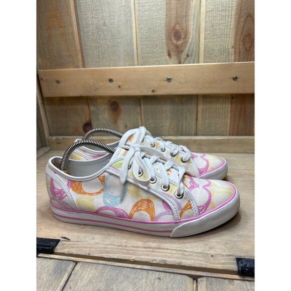 US8 8B Women COACH Multicolor Signature Logo Canvas Sneakers Dee Shoes - Picture 1 of 10